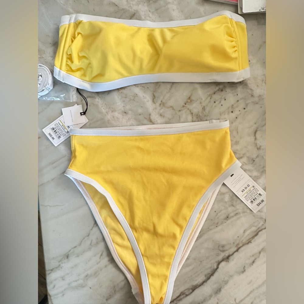Yellow and White Bikini Set